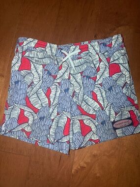 Vineyard Vines Red & Light Blue Tropical Print Athletic Shorts